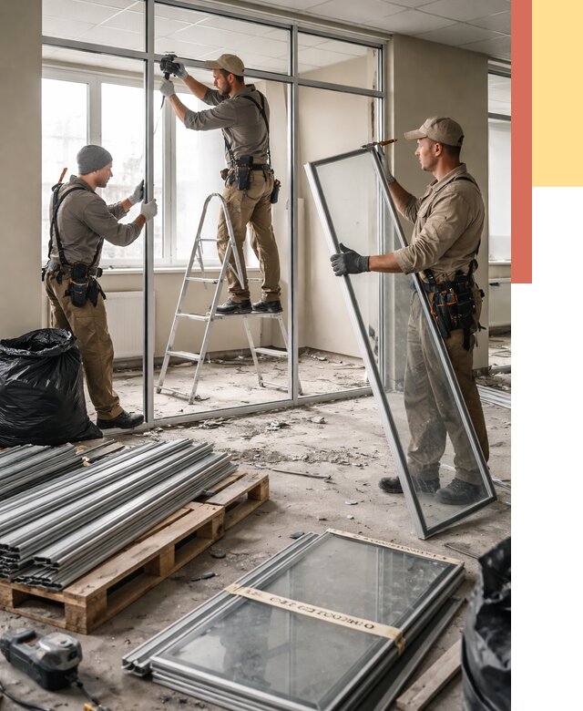 Демонтаж алюминиевых перегородок в Назрани от 4314 руб. — быстро и недорого | ОТДЕЛОЧНИК-Нзр