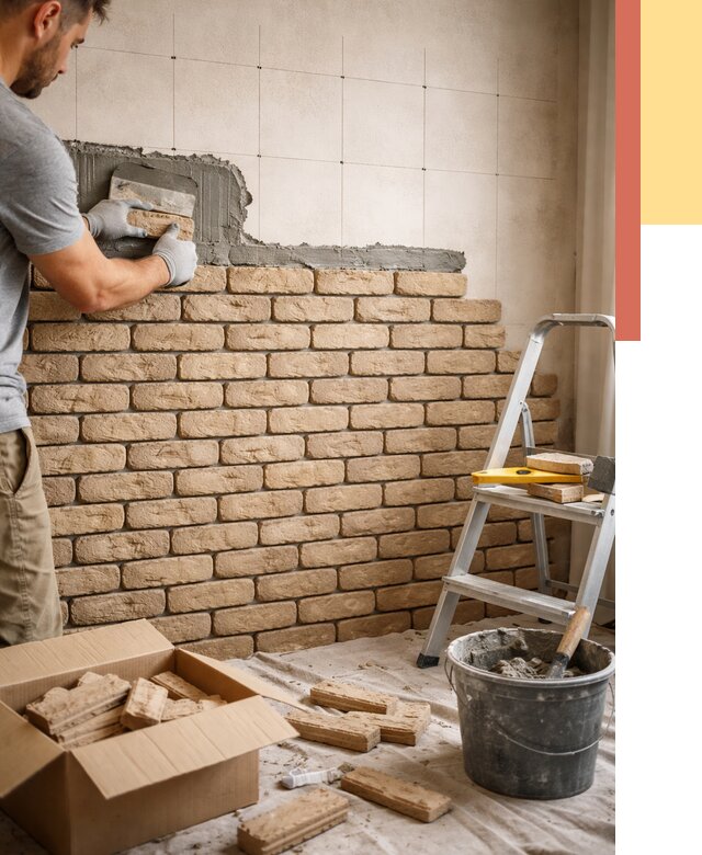 Монтаж декоративного кирпича в Назрани от 3287 руб./м² — быстро и недорого | ОТДЕЛОЧНИК-Нзр