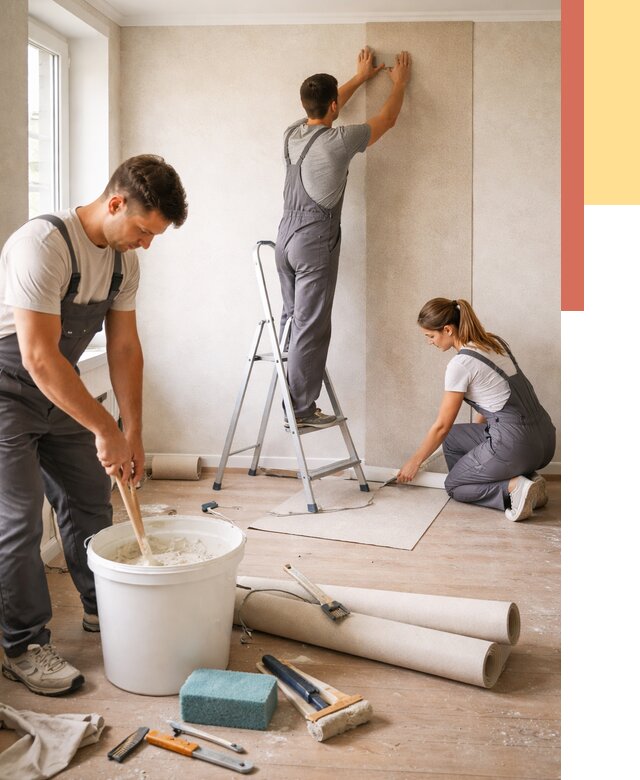 Оклейка стен обоями в Назрани от 3595 руб/м2 — быстро и недорого | ОТДЕЛОЧНИК-Нзр