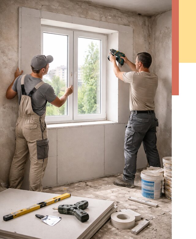 Монтаж откосов из гипсокартона в Назрани от 4622 руб. под ключ | ОТДЕЛОЧНИК-Нзр