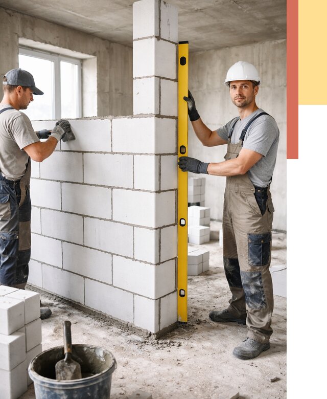 Кладка перегородок из пеноблока в Назрани от 1849 руб. под ключ | ОТДЕЛОЧНИК-Нзр