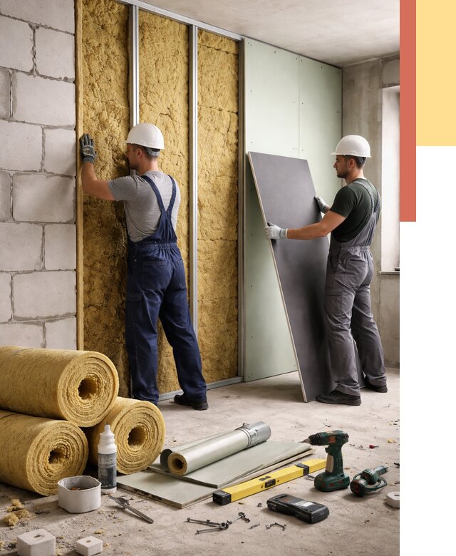 Шумоизоляция перегородок из блоков в Назрани от 1900 руб./м² — быстро и недорого | ОТДЕЛОЧНИК-Нзр