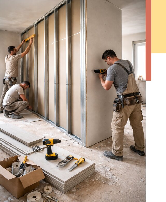 Монтаж однослойной перегородки из гипсокартона в Назрани от 668 руб. | ОТДЕЛОЧНИК-Нзр