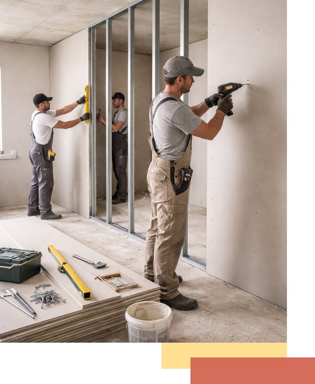 Однослойная перегородка из гипсокартона в Назрани под ключ, монтаж и отделка