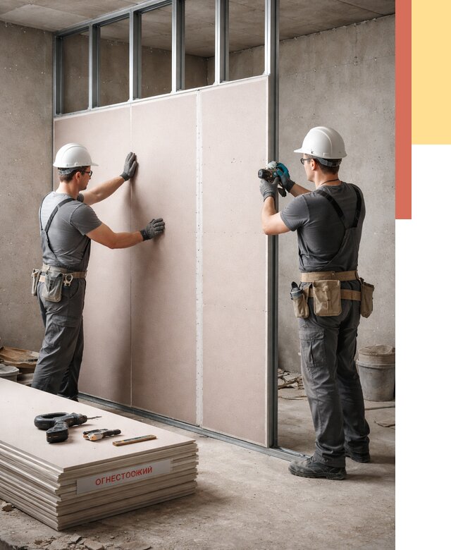 Перегородка из огнестойкого гипсокартона в Назрани от 1900 руб. под ключ | ОТДЕЛОЧНИК-Нзр