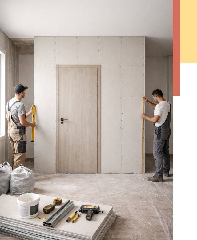 Перегородка из гипсокартона с дверью в Назрани от 4622 руб. под ключ | ОТДЕЛОЧНИК-Нзр