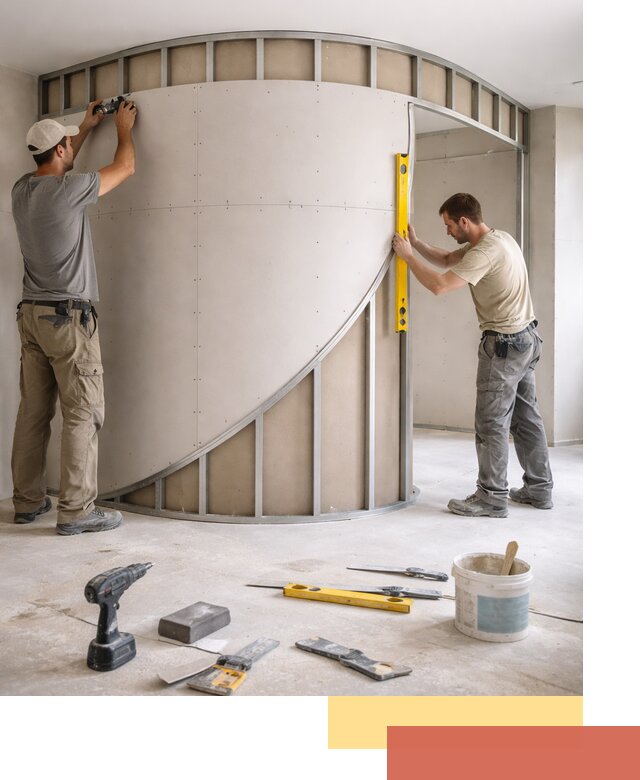 Радиусная перегородка из гипсокартона в Назрани под ключ