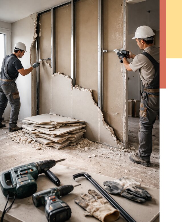 Демонтаж перегородки из гипсокартона в Назрани от 1233 руб. быстро и недорого | ОТДЕЛОЧНИК-Нзр