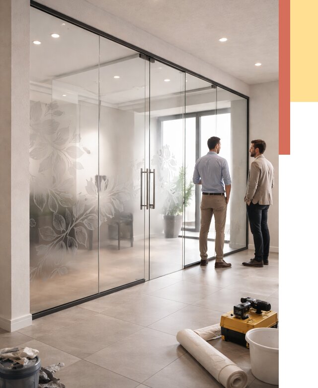 Стеклянные перегородки с рисунком в Назрани от 12840 руб. монтаж и нанесение | ОТДЕЛОЧНИК-Нзр