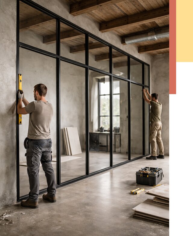 Стеклянные перегородки лофт в Назрани от 10786 руб. под ключ | ОТДЕЛОЧНИК-Нзр