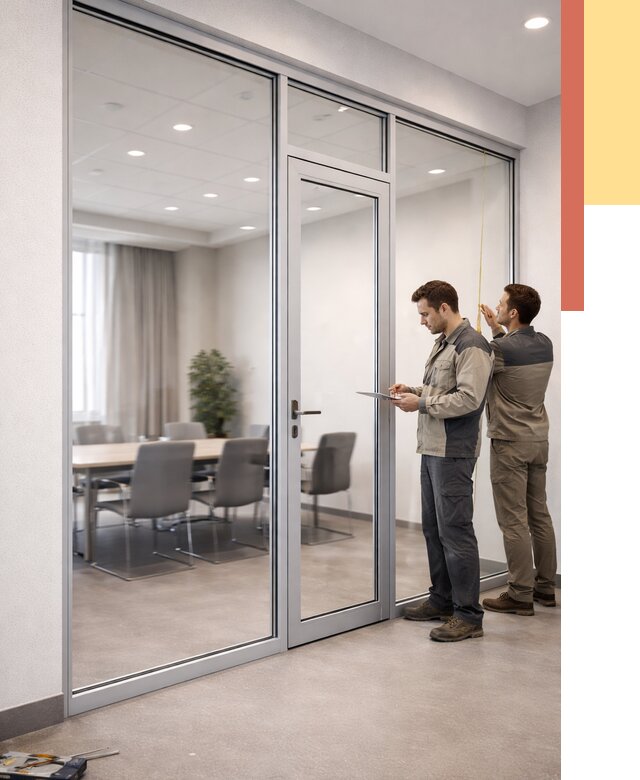 Установка и монтаж алюминиевых перегородок со стеклом в Назрани от 8423 руб. | ОТДЕЛОЧНИК-Нзр