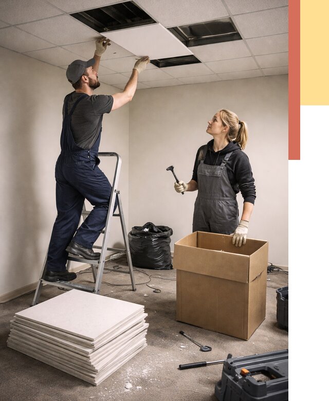 Демонтаж потолочной плитки в Назрани от 4622 руб. быстро и недорого | ОТДЕЛОЧНИК-Нзр