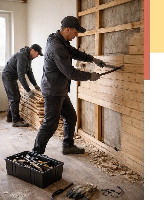 Демонтаж вагонки в Назрани от 3903 руб/м2 — быстро и недорого | ОТДЕЛОЧНИК-Нзр