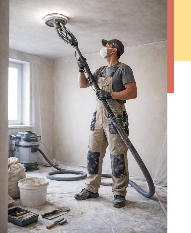 Шлифовка потолка в Назрани от 3595 руб. — услуги шлифования потолка | ОТДЕЛОЧНИК-Нзр