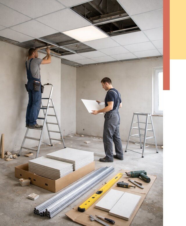 Монтаж потолка армстронг в Назрани от 4622 руб/м2 — быстрая установка под ключ | ОТДЕЛОЧНИК-Нзр