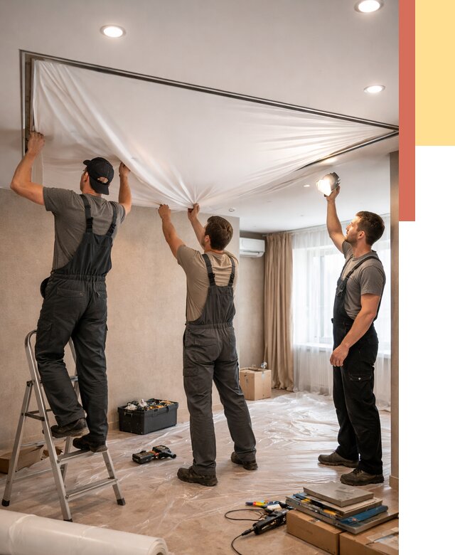 Монтаж ПВХ натяжного потолка в Назрани от 3595 руб. под ключ | ОТДЕЛОЧНИК-Нзр