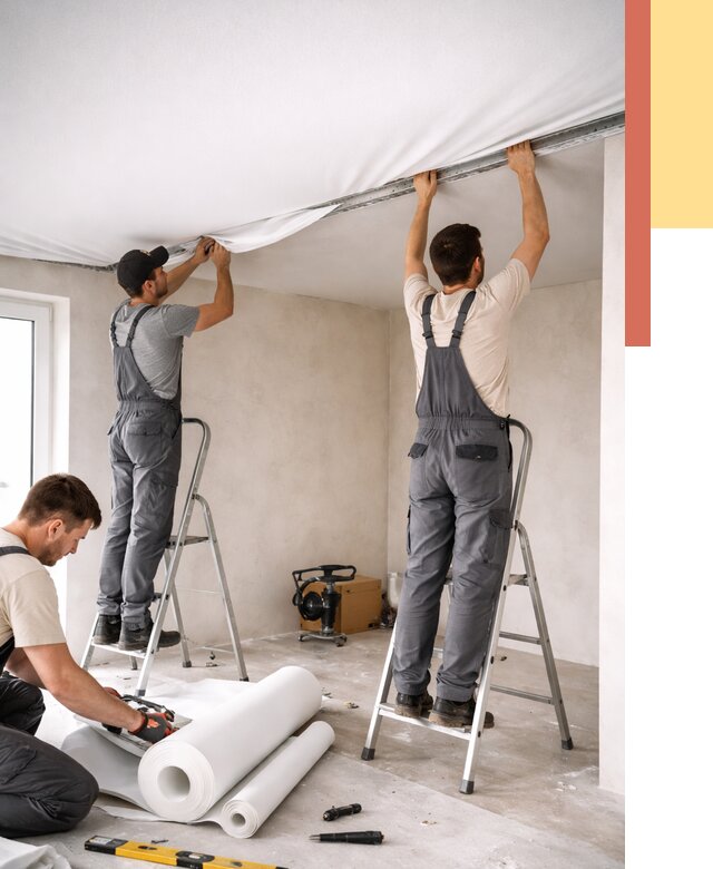 Монтаж тканевого натяжного потолка в Назрани от 3595 руб. под ключ | ОТДЕЛОЧНИК-Нзр