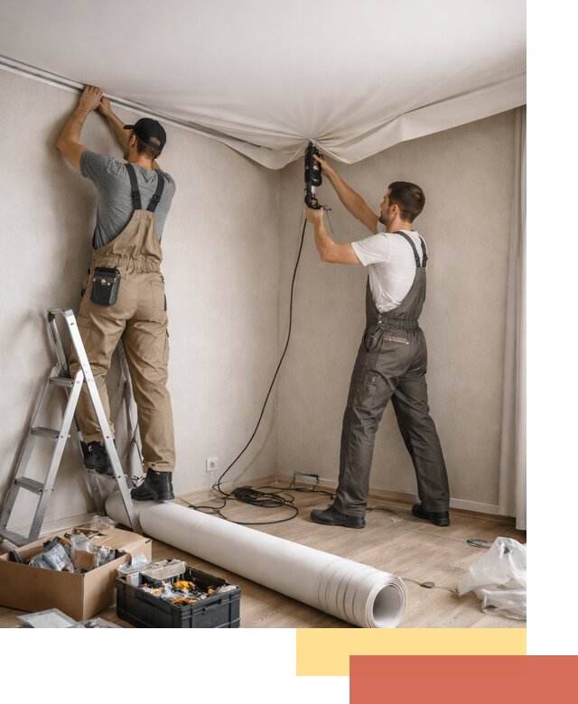 Монтаж цветного натяжного потолка в Назрани за один день