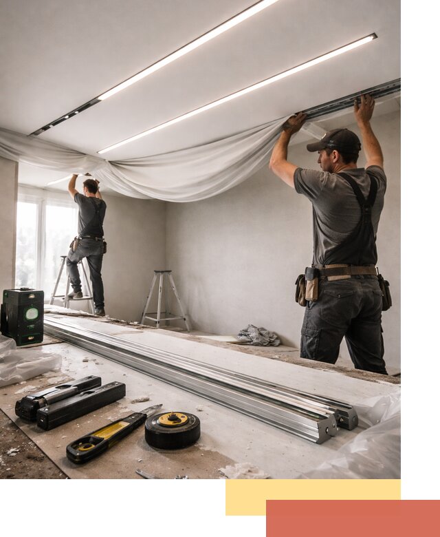 Монтаж натяжных потолков со световыми линиями в Назрани