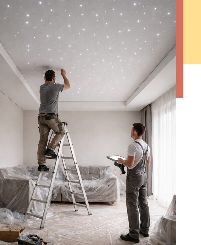 Монтаж натяжного потолка «звездное небо» в Назрани от 6677 руб. | ОТДЕЛОЧНИК-Нзр