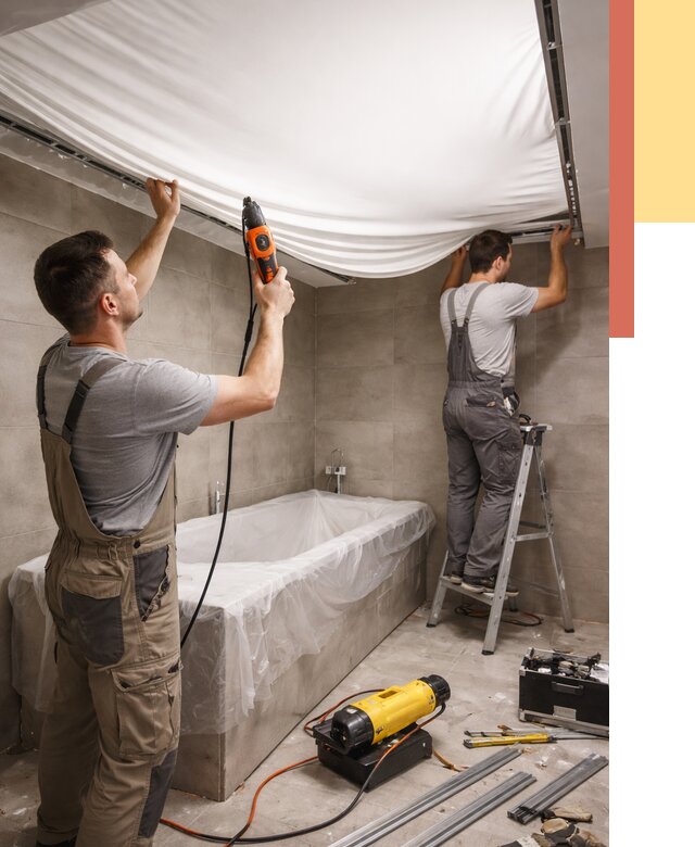 Монтаж натяжного потолка в ванной в Назрани от 1233 руб. под ключ | ОТДЕЛОЧНИК-Нзр