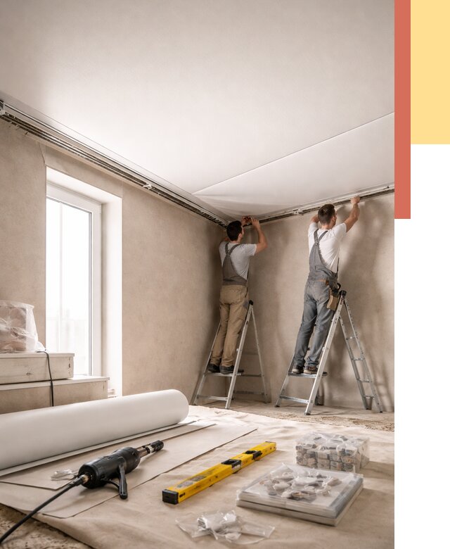 Монтаж натяжного потолка в спальне в Назрани от 3903 руб. под ключ | ОТДЕЛОЧНИК-Нзр