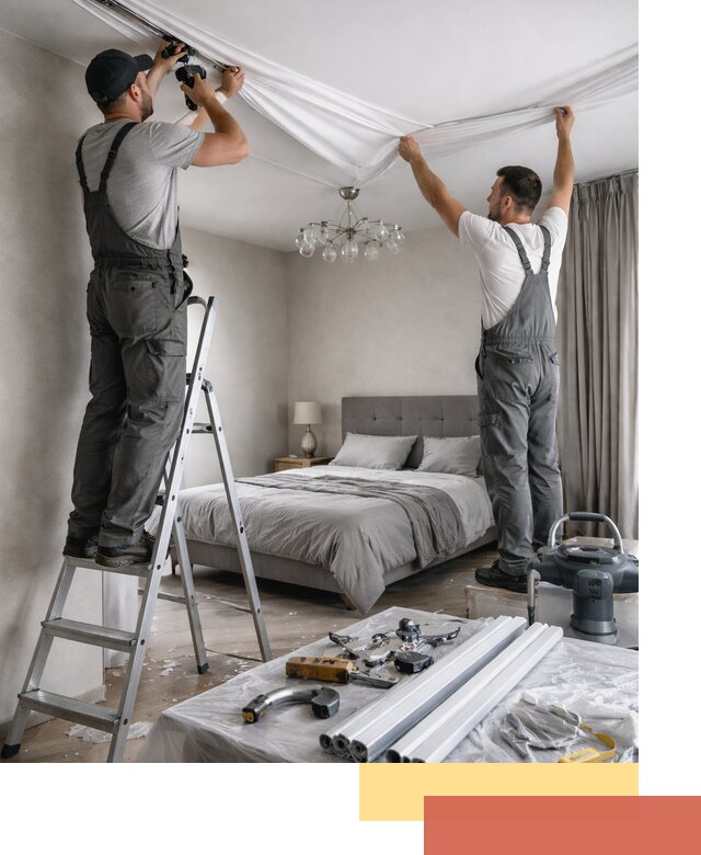 Монтаж натяжного потолка в спальне в Назрани