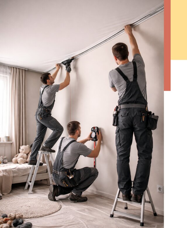 Монтаж натяжного потолка в детской в Назрани от 3595 руб. — быстро и недорого | ОТДЕЛОЧНИК-Нзр