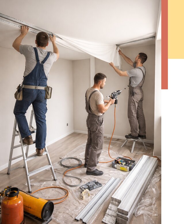 Монтаж натяжного потолка в студии в Назрани от 5650 руб. — быстро и недорого | ОТДЕЛОЧНИК-Нзр