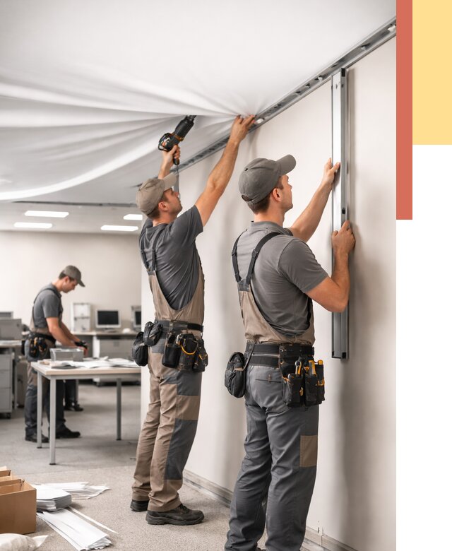 Монтаж натяжного потолка в офисе в Назрани от 462 руб/м² — быстро и недорого | ОТДЕЛОЧНИК-Нзр