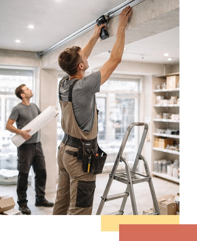 Монтаж натяжных потолков в магазине в Назрани