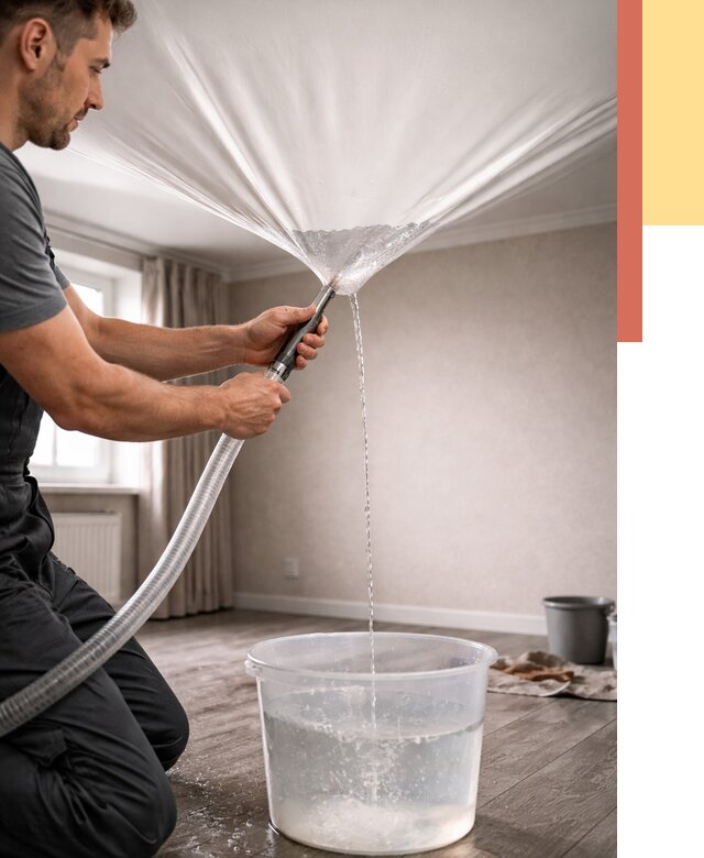 Слив воды с натяжного потолка в Назрани от 2568 руб. быстро и недорого | ОТДЕЛОЧНИК-Нзр