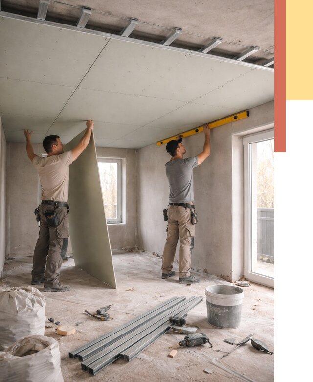 Одноуровневый потолок из гипсокартона в Назрани от 770 руб. — монтаж под ключ | ОТДЕЛОЧНИК-Нзр