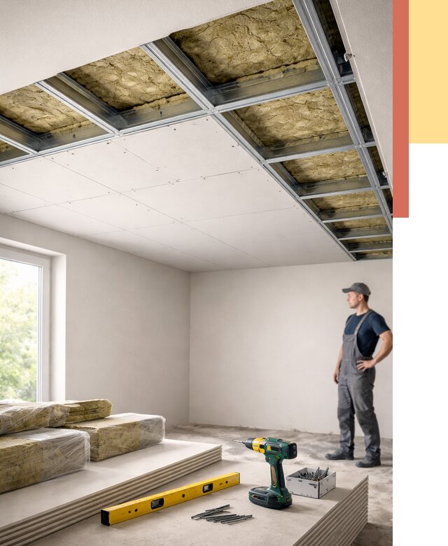 Звукоизоляция потолка ГКЛ в Назрани от 976 руб. — монтаж под ключ | ОТДЕЛОЧНИК-Нзр