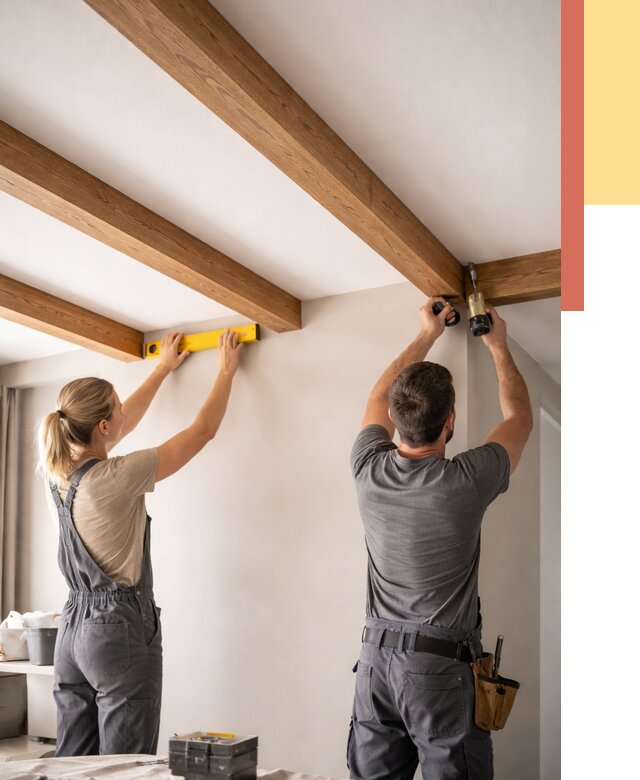 Монтаж декоративных балок на потолок в Назрани от 4314 руб. — ОТДЕЛОЧНИК-Нзр